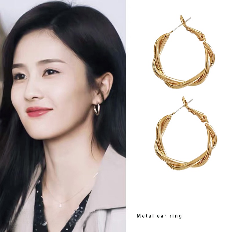 Khuyên tai kim loại hình tròn phong cách hàn quốc thời trang cho nữ