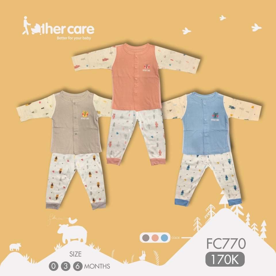 Father care bộ dài tay cúc giữa sơ sinh chất bamboo mềm mát thoải mái dễ chịu