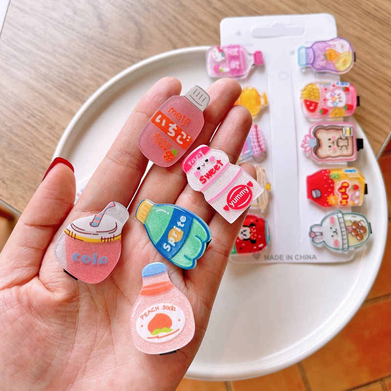 Set 10 kẹp tóc bình nước cute - UniLabel