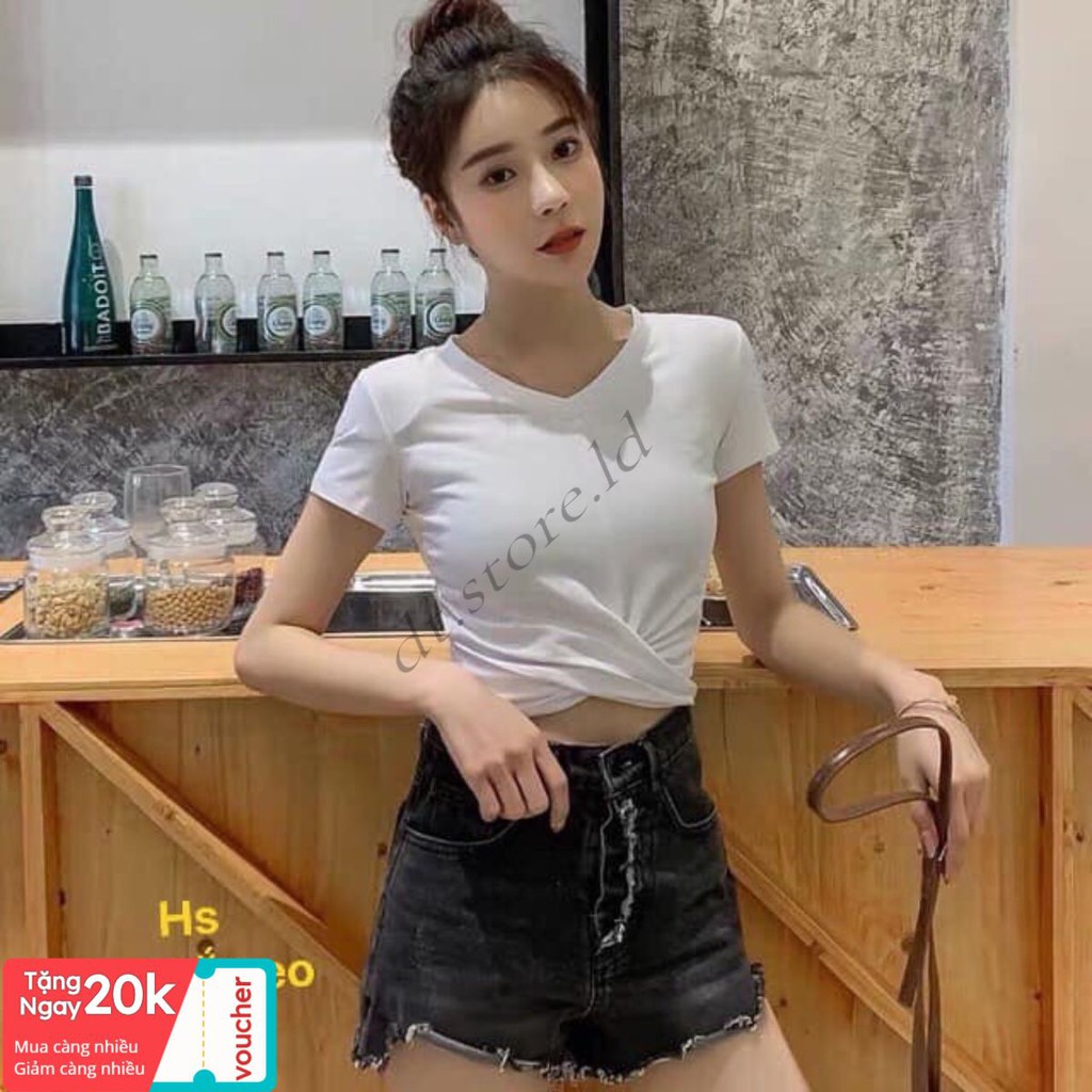 freeship Áo Croptop Nữ Xoắn Eo , Áo Ngắn Nữ Cộc Tay 2 Màu B009