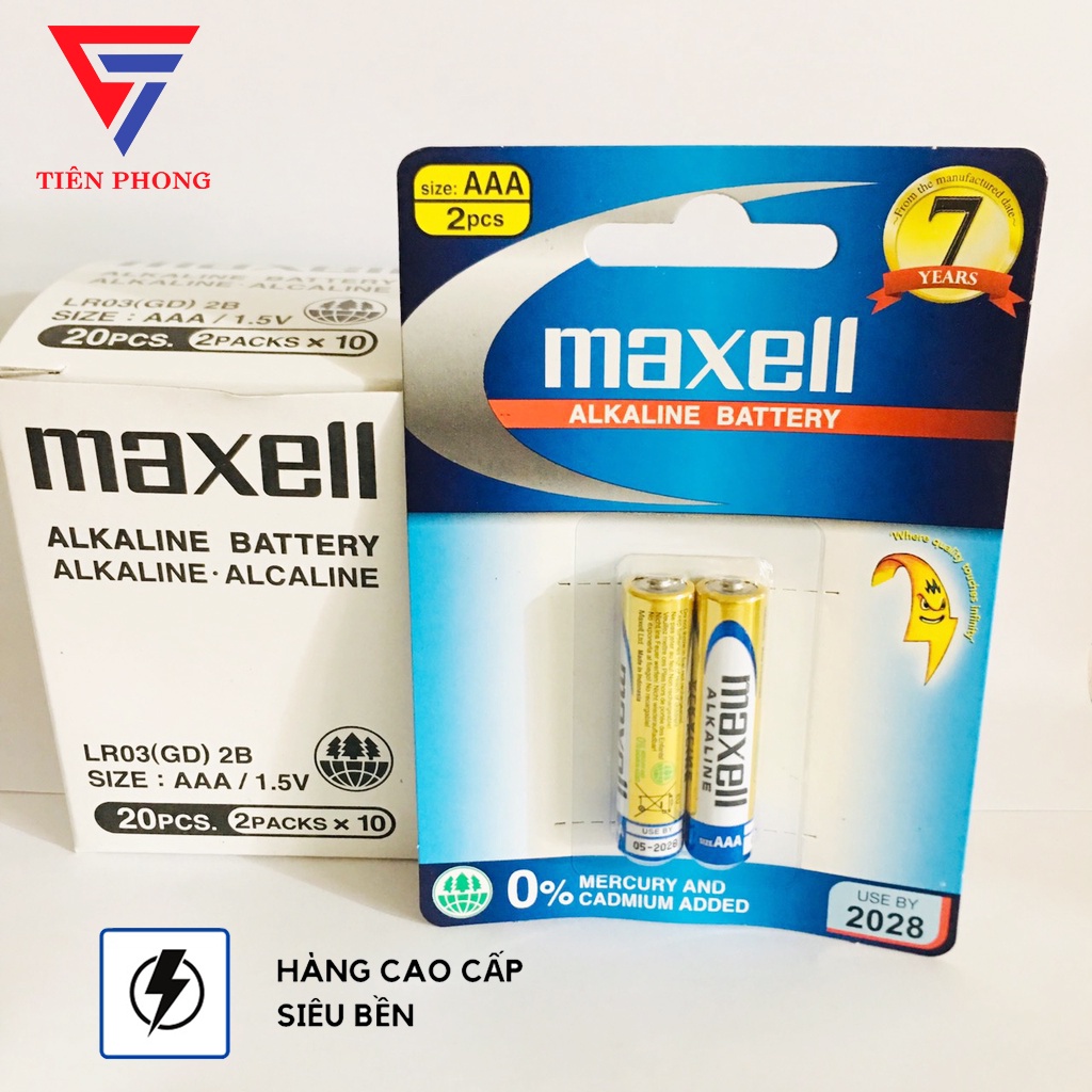 Pin Đũa AAA Maxell Alkaline LR03 vỉ 2 viên CHÍNH HÃNG (xanh)