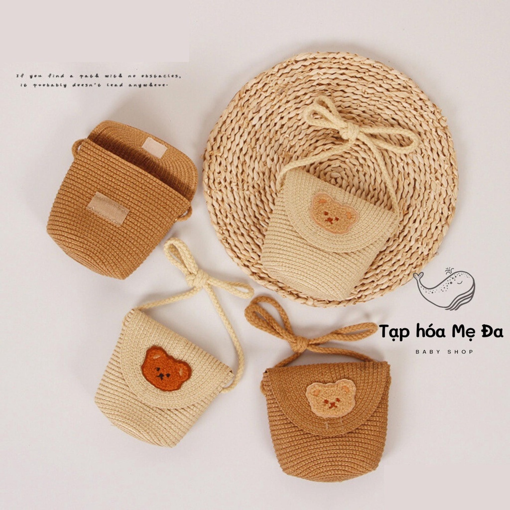 Túi cói/túi đeo chéo mini hình gấu Brown dễ thương phong cách vintage Hàn Quốc cho bé trai và bé gái