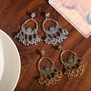 Lớn Tròn Vàng Jhumka Bông Tai Ấn Độ Trang Sức Retro Dân Tộc Gypsy Nữ Boho Trang Sức Nữ Retro Tua Rua 2021