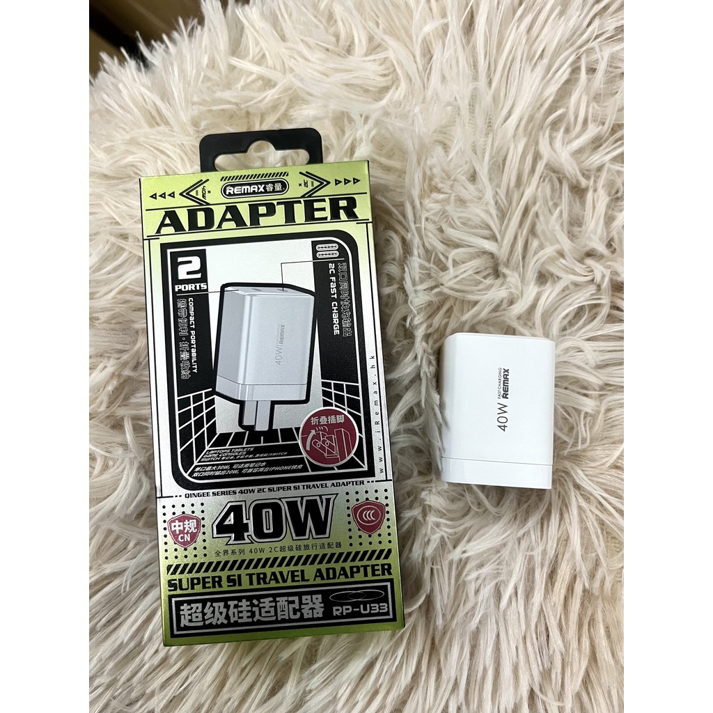 CHÍNH HÃNG Củ cốc sạc nhanh cho ip samsung 40w 8 X XS XSMAX 11 12, REMAX RP U33 2 cổng usb Type C 30W