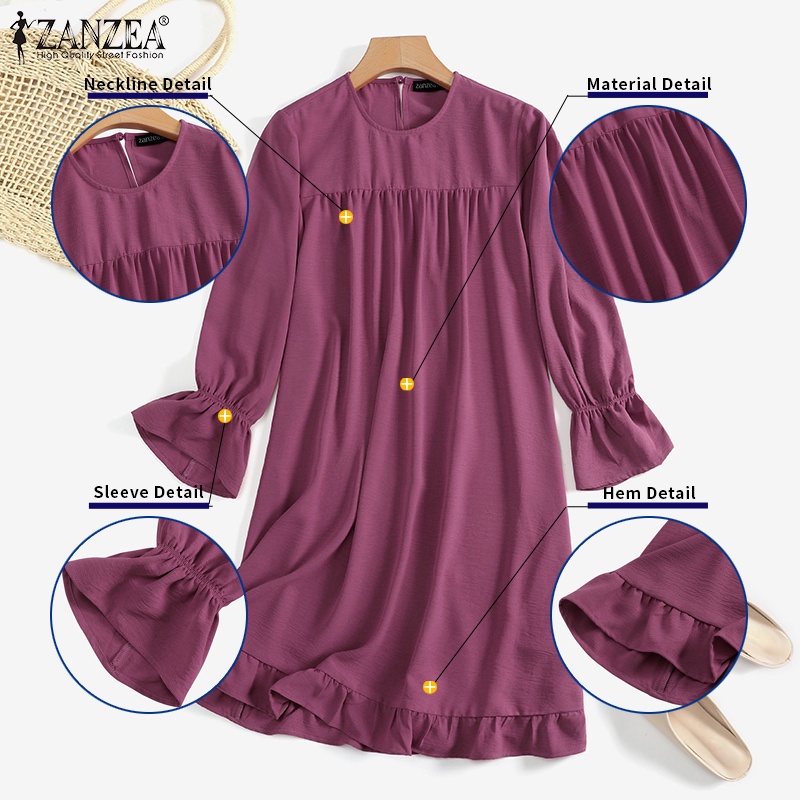 Zanzea Áo Kiểu Babydoll Tay Phồng Màu Trơn Thời Trang Cho Phụ Nữ Hồi Giáo
