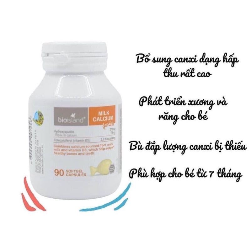 Viên Bổ sung Canxi sữa cho bé của Úc Bio Island Milk Calcium Kids 90 viên