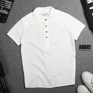 Áo Ngắn Tay Cổ Trụ Nam Vải Đũi