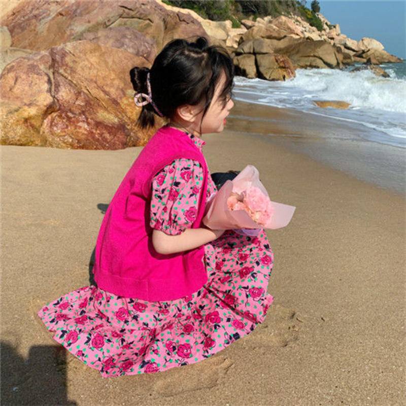 Đầm tay ngắn phồng in hoa thời trang mùa hè cho bé gái