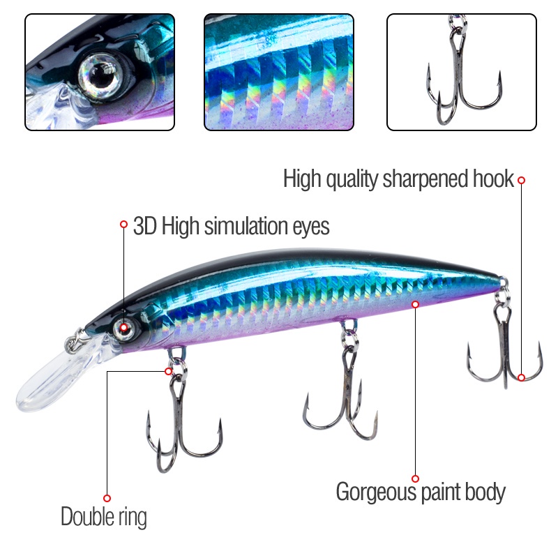 Mồi Câu Cá 3D 13cm / 36g 6 Màu