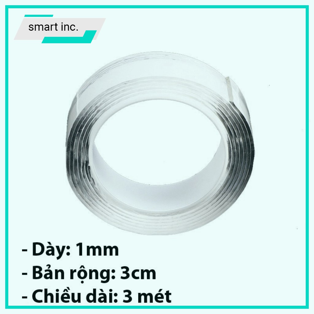 Băng Keo 2 Mặt Silicon Trong Suốt 3m Dán Đồ Siêu Dính Chắc Tái Sử Dụng Chịu Lực Nặng