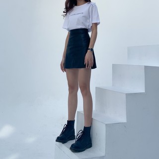 LEATHER SKIRT + AMOUR TEE