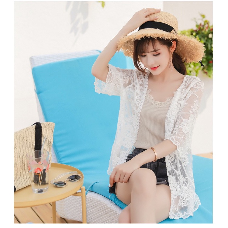 Áo Khoác Ren Mỏng Aimeehouse Áo khoác đi biển sành diệu sexy hàng Quảng Châu cao cấp