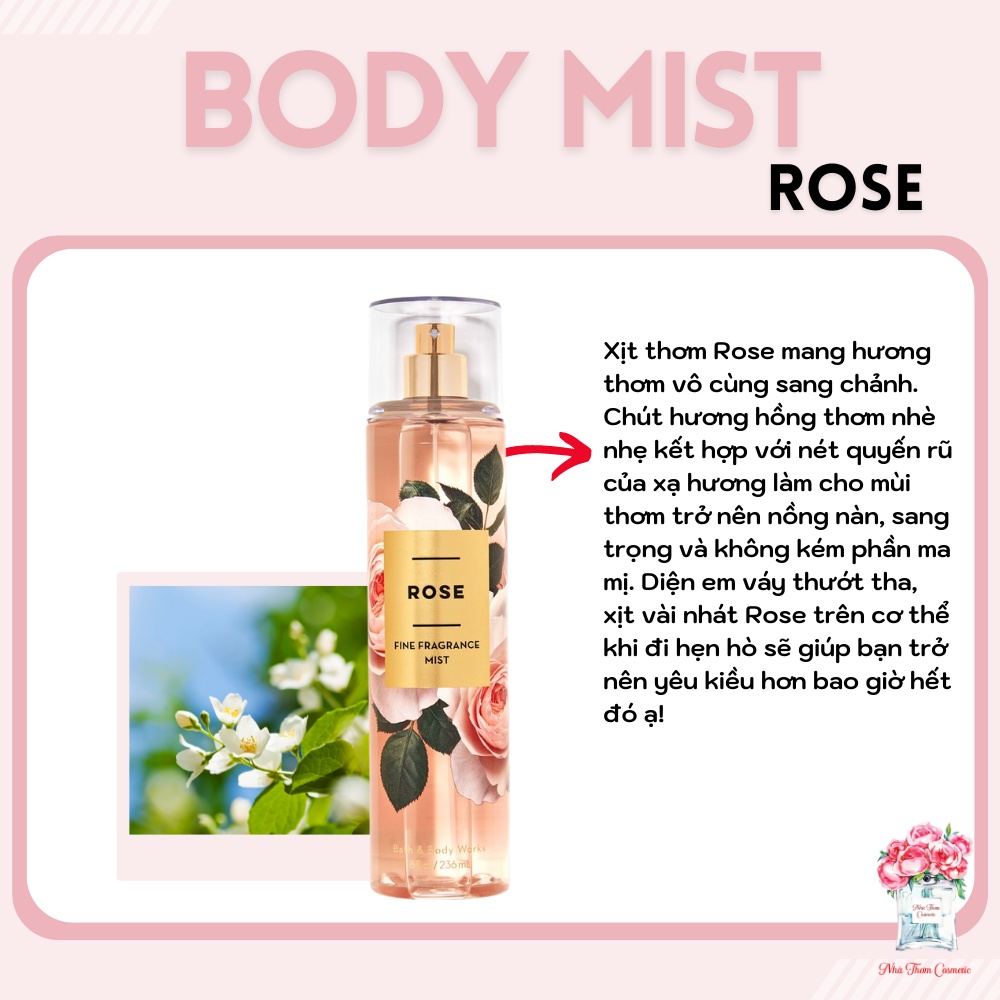 Xịt Thơm Toàn Thân Bath Body Works Rose Fine Fragrance Mist Hương Thơm Hoa Quả Thơm Nhẹ Tươi Mát 236ml