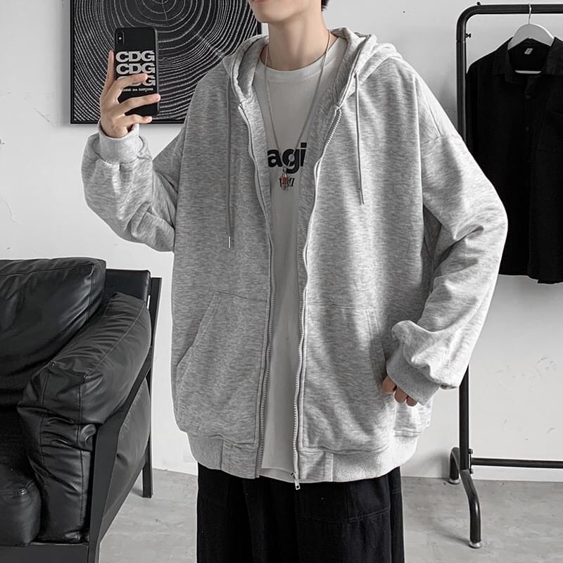 Áo Khoác Nỉ Bông Trơn Hoodie Zip Basic Form Rộng Unisex Nam Nữ Couple Ulzzang NUPAKACHI