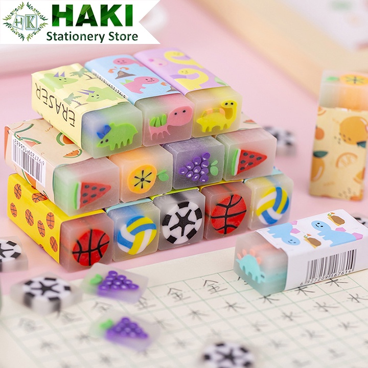 Tẩy bút chì HAKI, gôm tẩy mềm 2B hình hoa quả trong suốt có hương thơm T04