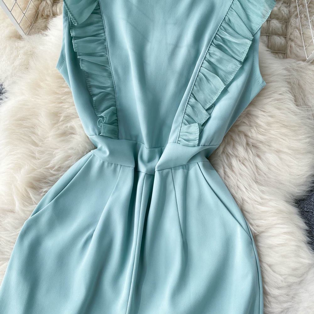 Jumpsuit xanh mint viền bèo ống đứng phom chuẩn đẹp  090522 TP8