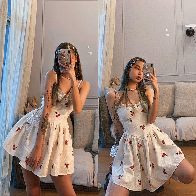 Đầm Hai Dây Dáng Phồng Họa Tiết Quả Cherry Thời Trang Mùa Hè Hàng Mới 2022