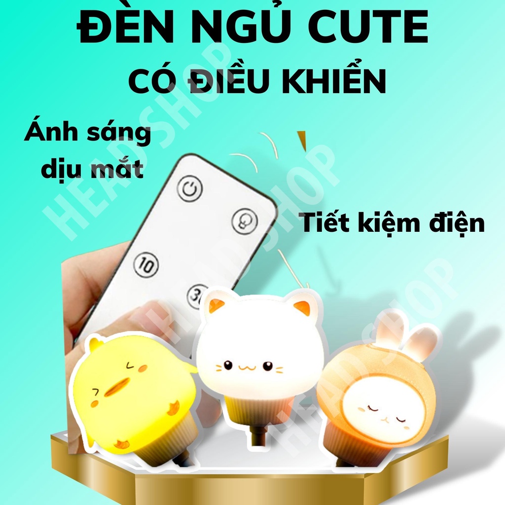 Đèn ngủ Hình Thú Dễ Thương V005 mini có điều khiển từ xa remote cổng usb hình thú Ánh Sáng Vàng HEADSHOP