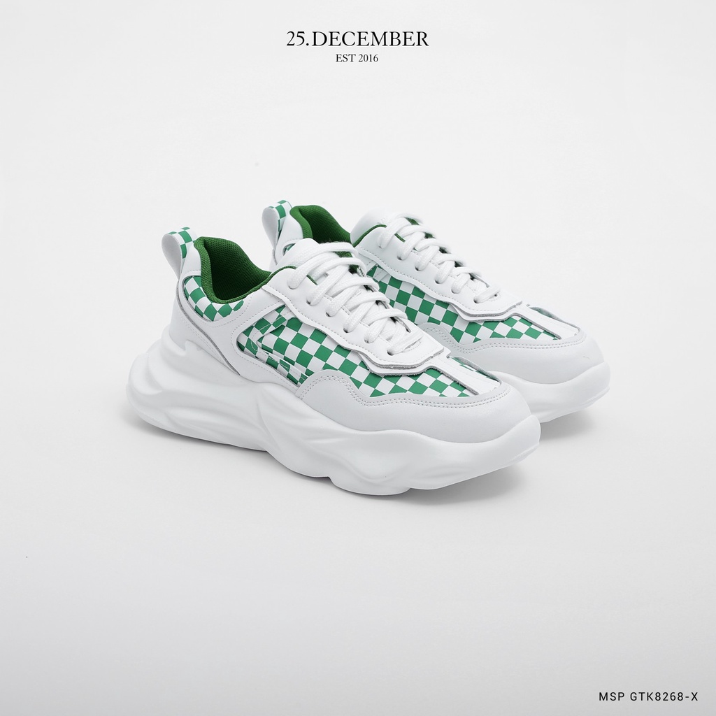 Giày da trắng phối màu caro, phom dáng đẹp, đế giày tăng chiều cao - 25.December mã GTK8268