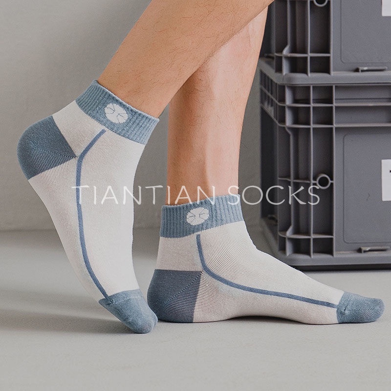 TIAN TIAN T031 Vớ tất nam bóng đá cotton miệng nông màu xanh dương