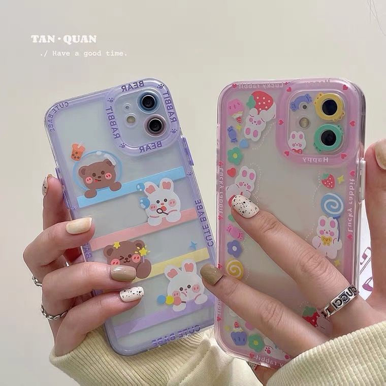 Ốp Điện Thoại TPU Silicon Mềm Trong Suốt Hình Gấu Thỏ Cho iPhone 12 13 SE 6 6S 7 8 Plus X XS XR 11 Pro Max