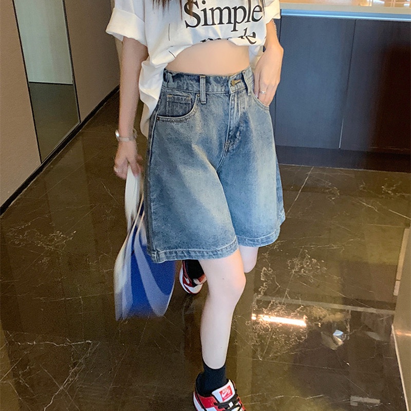 Quần Short Denim Dáng Rộng Thời Trang Mùa Hè Cá Tính Cho Nữ