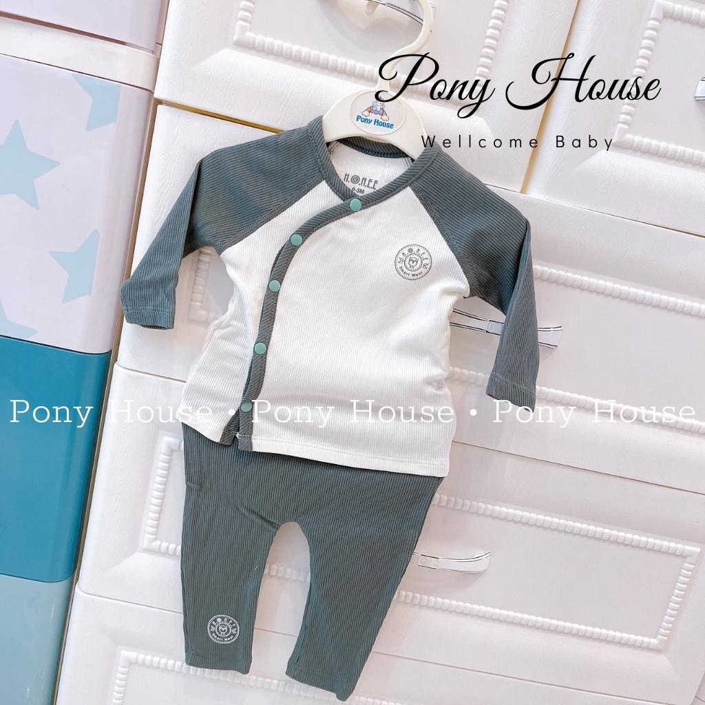 Bộ Sơ Sinh Cài Chéo Hrnee Len Tăm Dài Tay Nỉ Ấm Thu Đông Cho Bé (0-3M Đến 6-9M)
