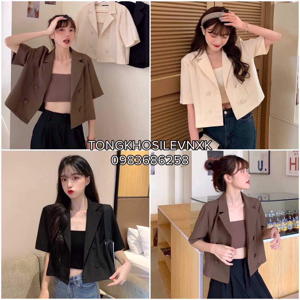 (Tặng Áo Quây) Áo Khoác Blazer Tay Ngắn Thời Trang Thanh Lịch Cho Nữ - Áo Khoác Vest Nữ Blazer Croptop 3 Màu