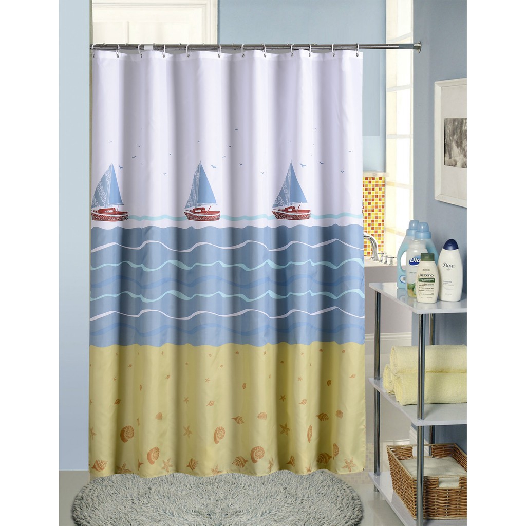 Rèm phòng tắm chống thấm nước in họa tiết thuyền buồm đáng yêu