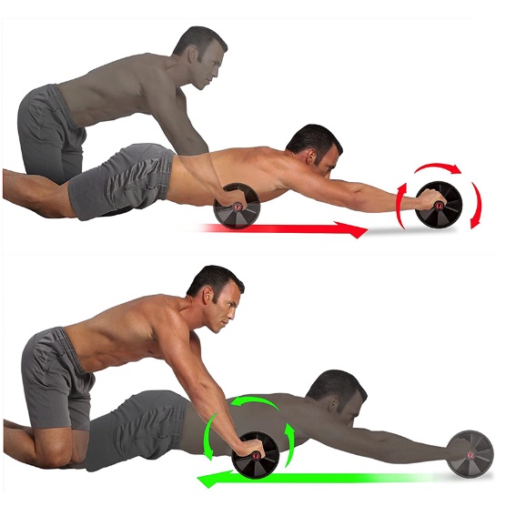Con lăn tập cơ bụng tại nhà trợ lực hỗ trợ tập gym 3 bánh đa năng PHUCAN