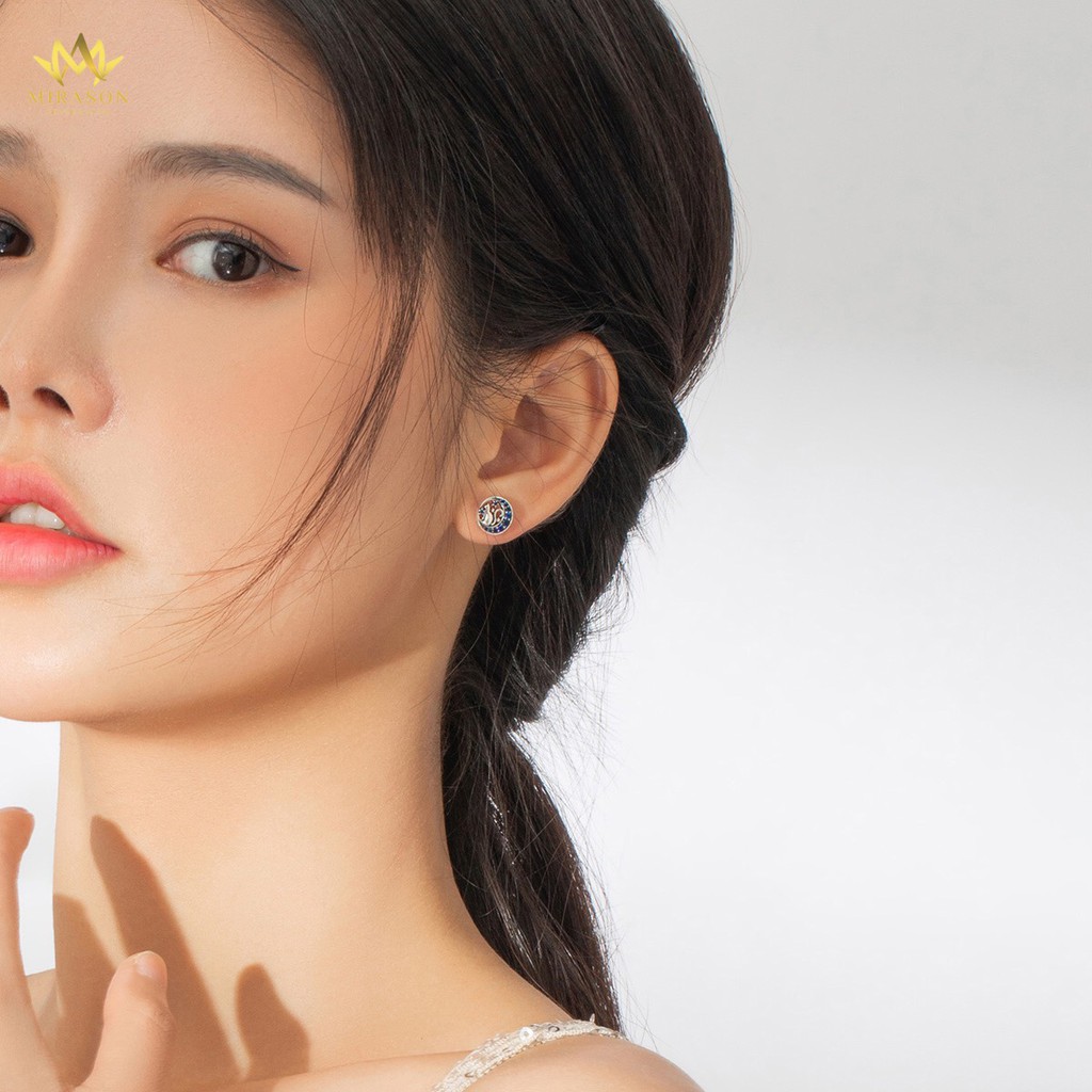 Khuyên Tai Bạc Nữ MIRASON Chú Mèo Và Mặt Trăng Nạm Đá Xanh Thu Hút MBT165 - Bông Tai Nữ Bạc 925 Cao Cấp