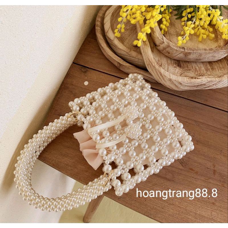 Túi xách tay kết hạt cườm ngọc trai dáng vintage