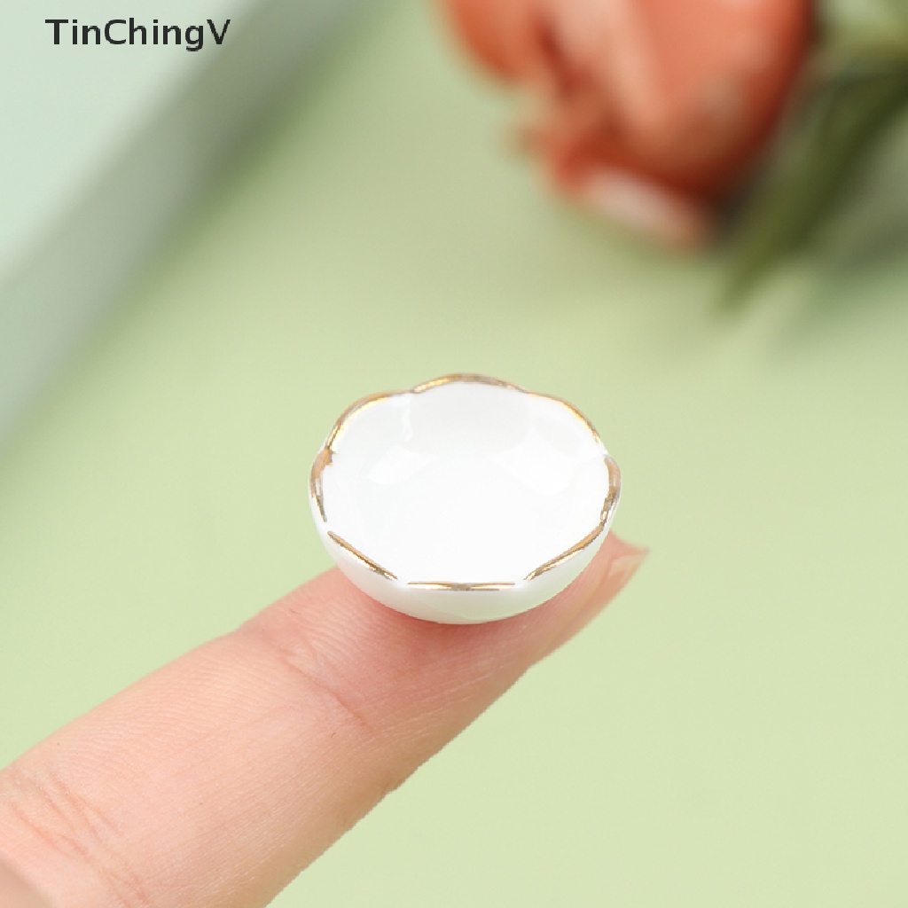Bộ 4 Chén Dĩa Sứ Màu Trắng Tỉ Lệ 1: 12 Dùng Trang Trí Nhà Búp Bê