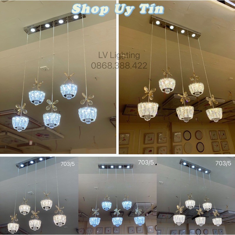Đèn Thả Bàn Ăn ✨Có Sẵn✨Đèn Thả Phòng Khách dạng nằm ngang 5 bóng led đổi 3 màu ánh sáng mã 703/5