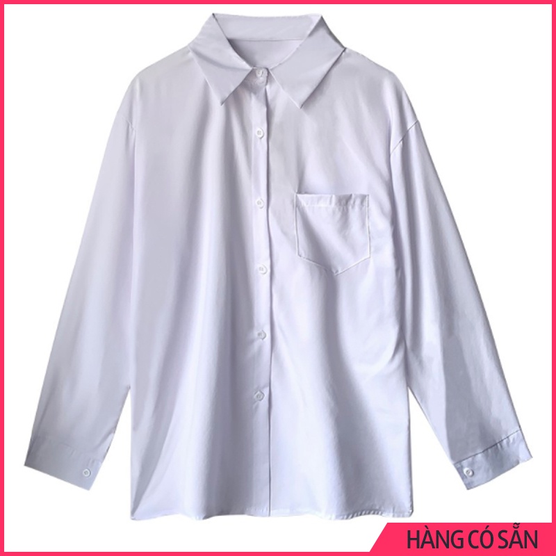 Áo sơ mi nữ trắng form rộng tay dài, áo sơ mi trắng nữ dài tay Thời trang Unisex Quảng Châu Order