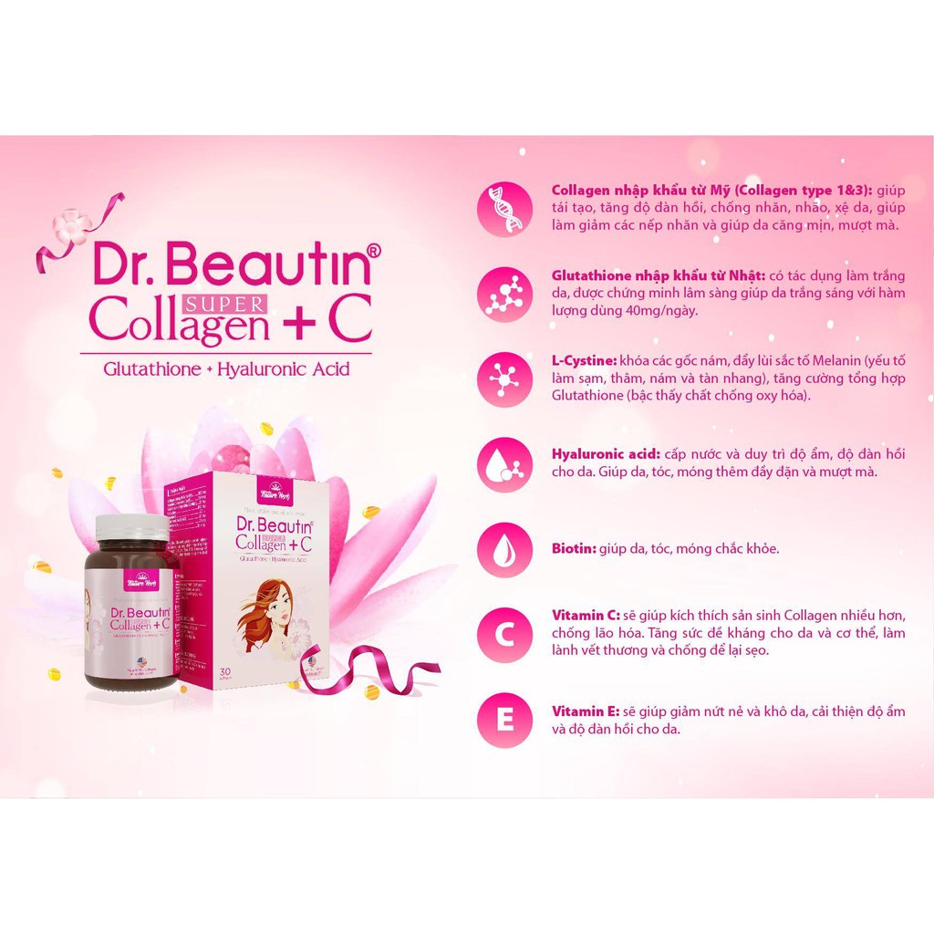 Viên uống collagen + C - Làm trắng da, tái tạo da giúp khắc phục được các nếp nhăn, bề mặt da săn chắc