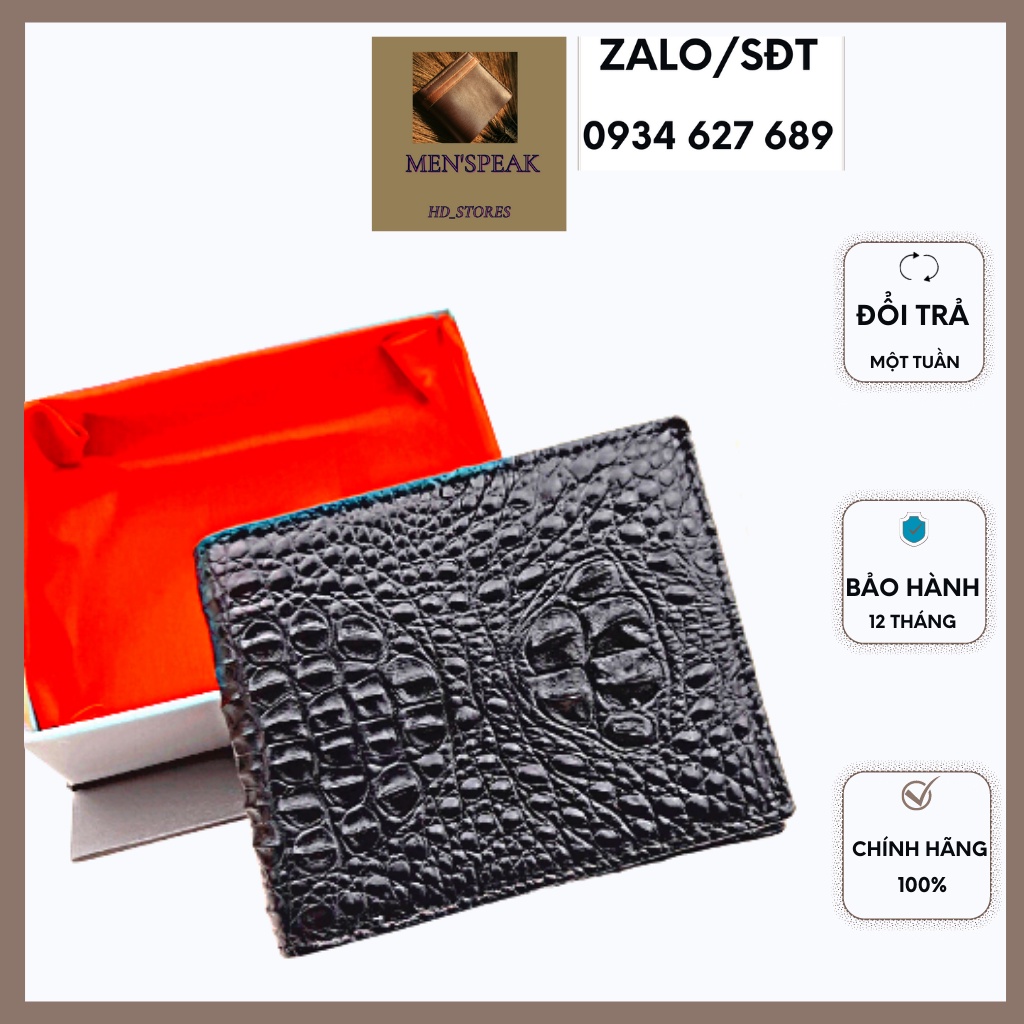 Ví ngang nam, ví da cá sấu nguyên con 1 mặt.