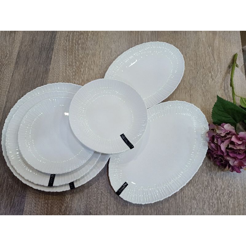 Đĩa sứ trắng Lock&lock vân ngọc trai