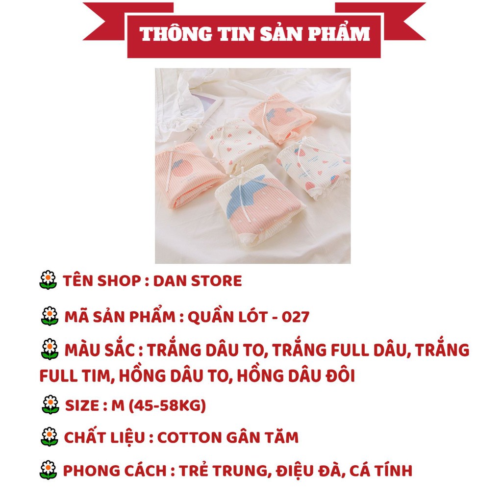 Quần Lót Nữ - Quần Lót Cotton gân tăm hình hoa quả dâu cam mềm mại lên dáng sexy DAN STORE mẫu 027