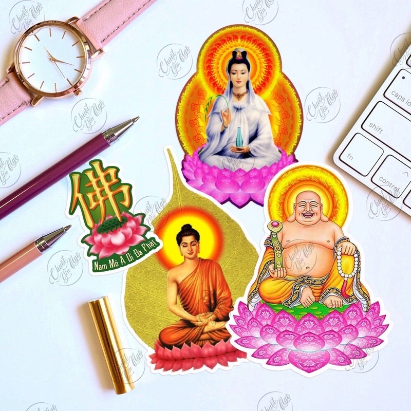 Bộ 8 hình dán Phật Quan Âm, dán xe nhà cửa, cầu bình an MS07
