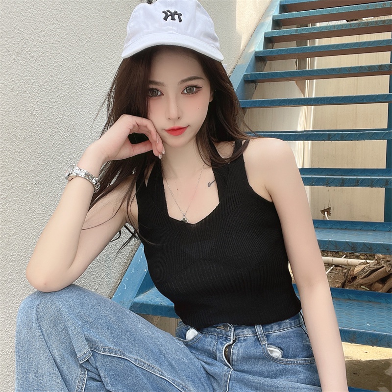 SUXI Áo Croptop Dệt Kim Trễ Vai Màu Sắc Thanh Lịch