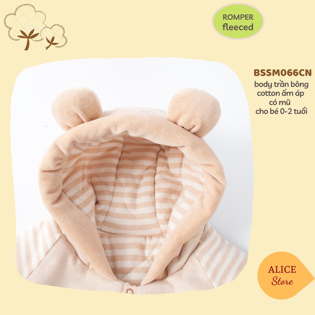 Bộ body trần bông có mũ cotton ủ ấm cho bé sơ sinh mùa đông hàng Quảng Châu cao cấp