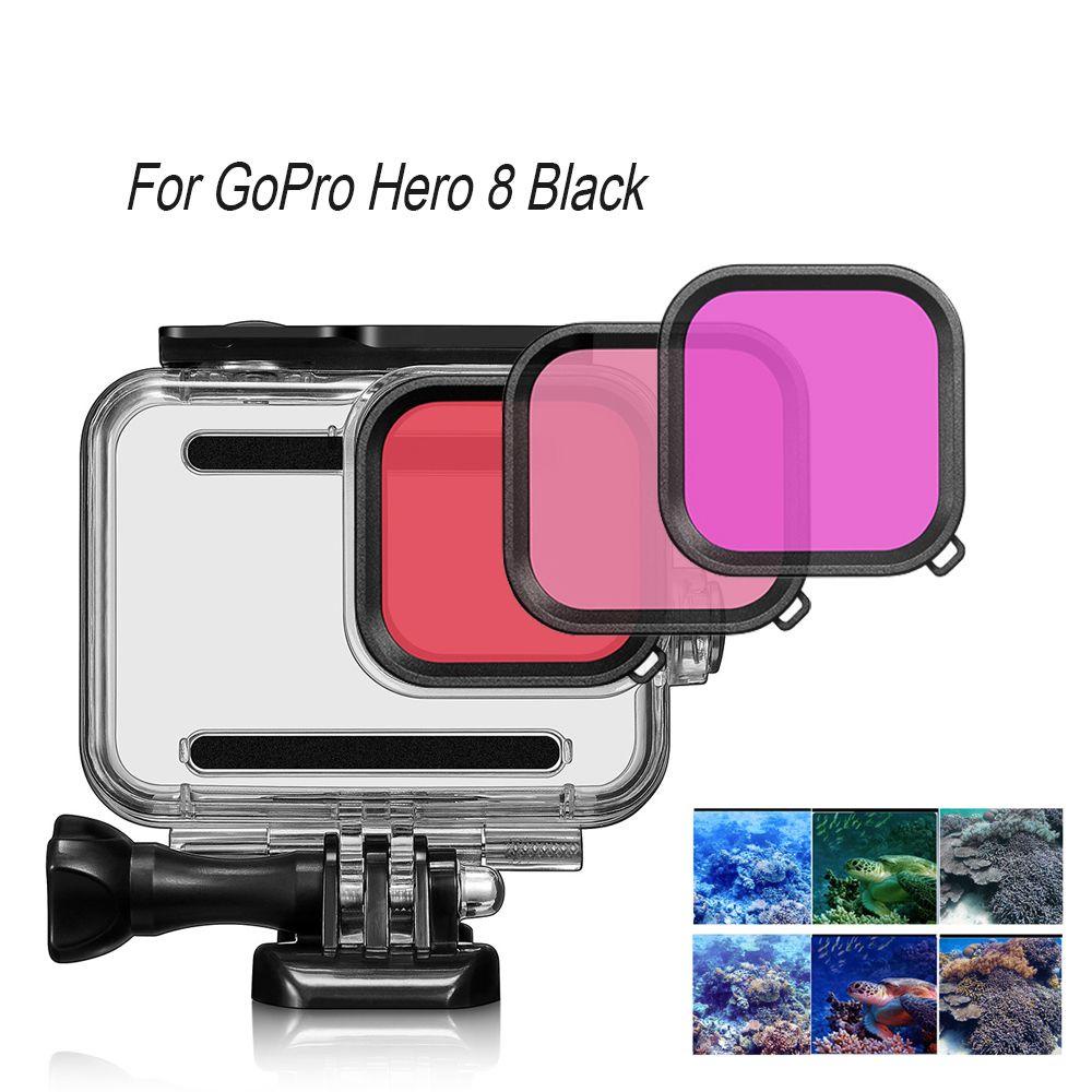 BTLIMER Kính Lọc Máy Ảnh 45M Chống Thấm Nước Màu Tím Hồng Đỏ Cho GoPro Hero 8 Đen