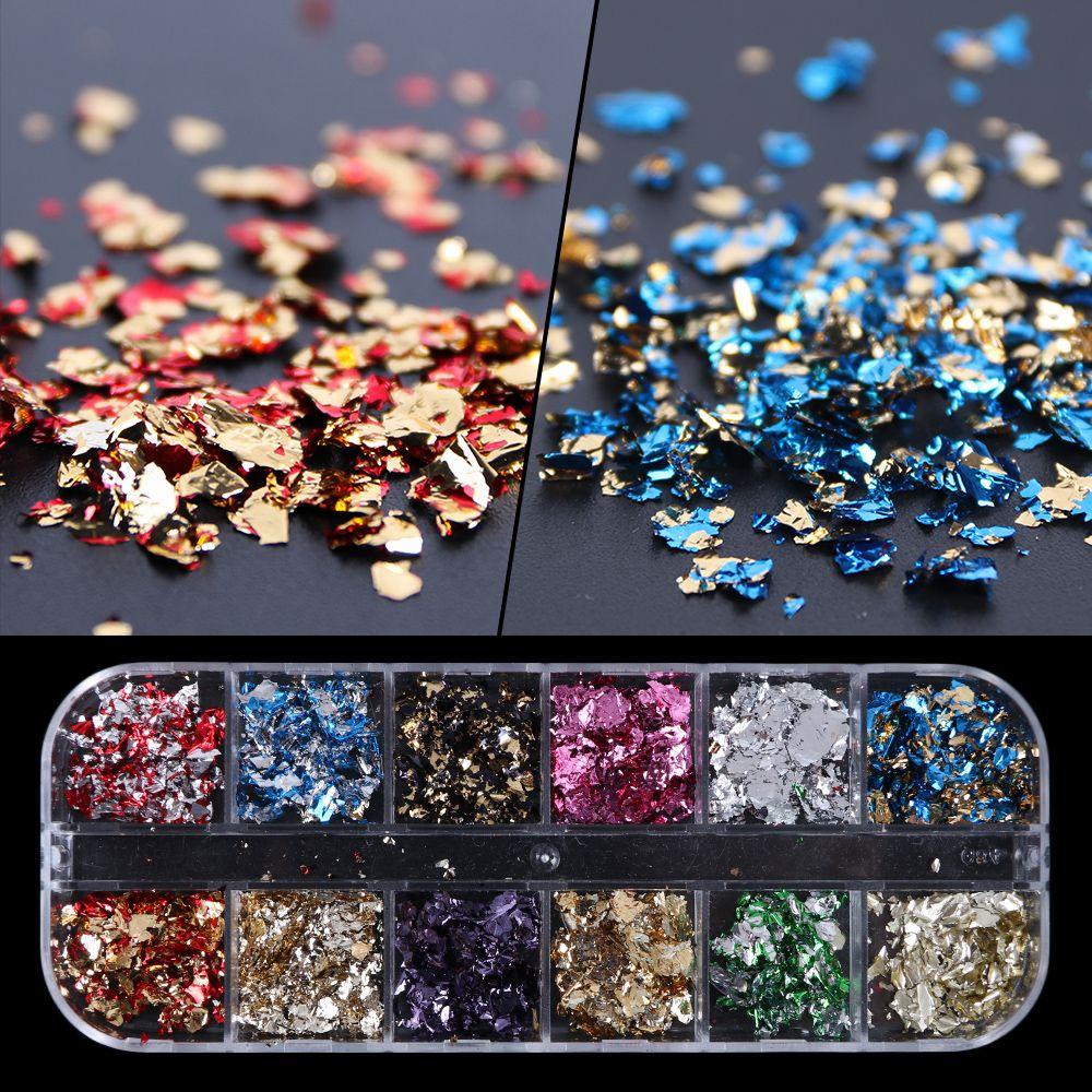 Hộp 12 Ngăn Đựng Hạt Kim Sa Tráng Gương Mạ Chrome DIY|Giấy Foil Dán Trang Trí