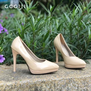 Giày cao gót LCSHOES gót nhọn cao 11cm đúp đế màu kem sữa
