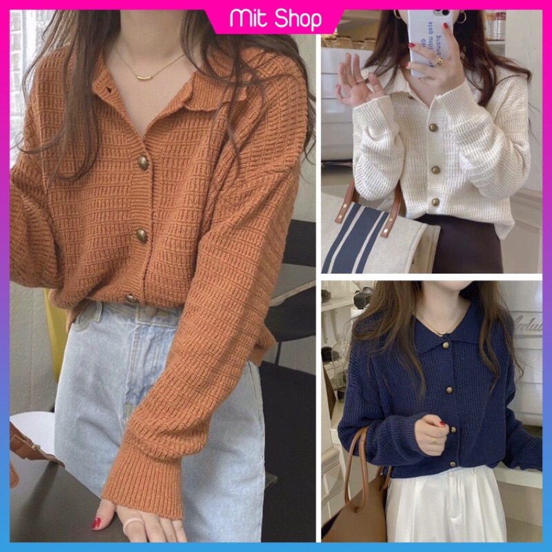 Áo len nữ dài tay cổ bẻ phong cách Hàn Quốc 3 màu siêu xinh