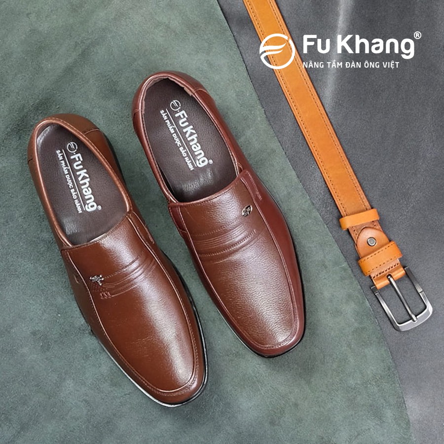 Giày lười nam con chuồn chuồn công sở da bò cao cấp nhãn hiệu Fu Khang màu đen và nâu GD22