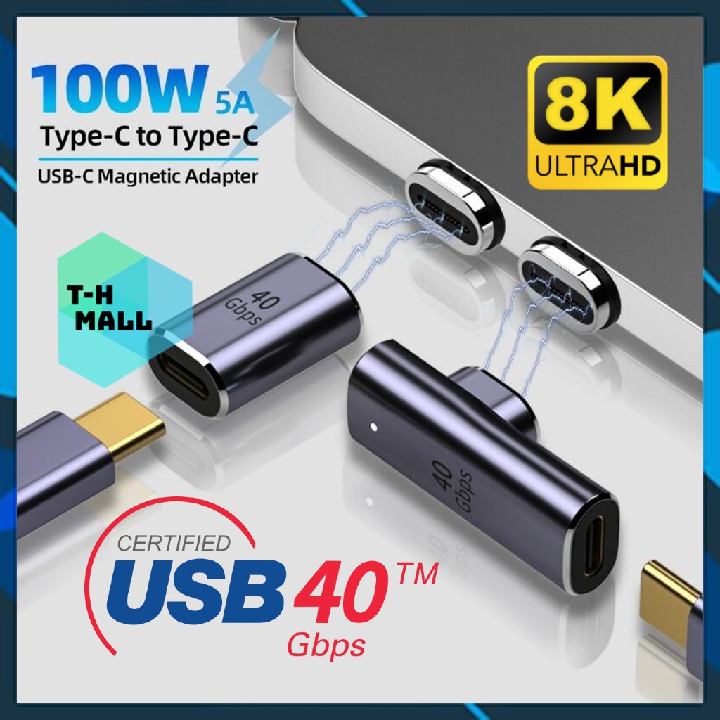 [40Gbps/8K] Bộ đầu chuyển đổi nam châm từ tính Type C sang Type C USB3.2 100W 40Gbps xuất video 8K 60Hz