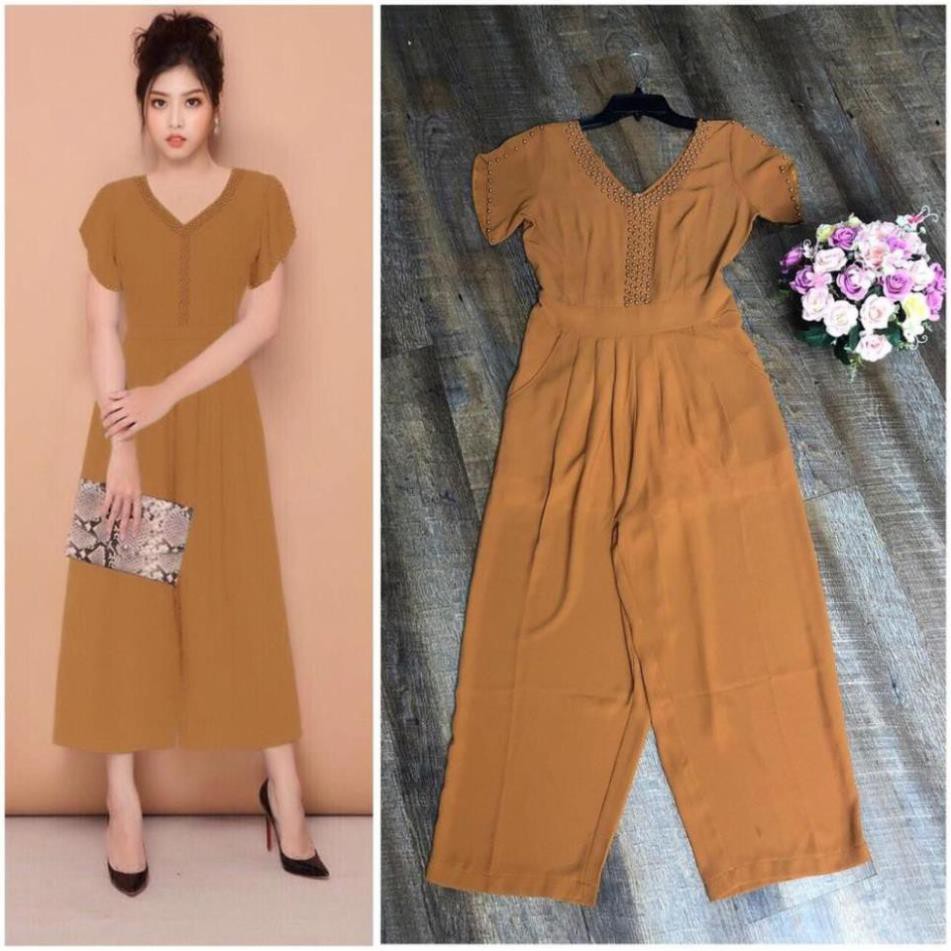 Đồ Bay Đẹp 🌸FREESHIP🌸 Jumpsuit lửng ống suông cổ tim đính hột xinh xắn TJ977 EV