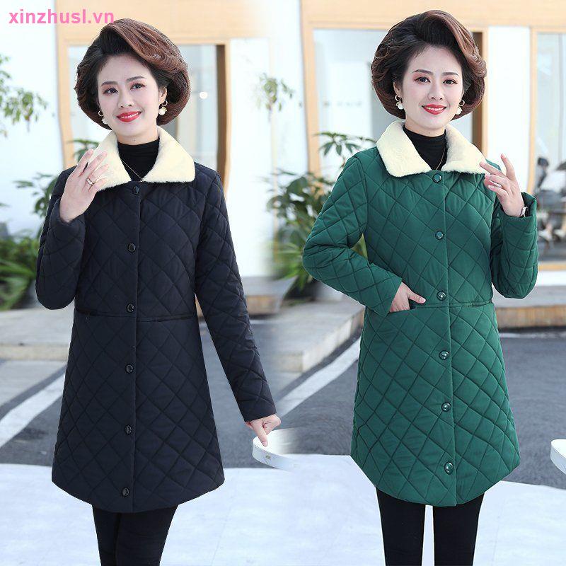 Áo Khoác Cotton Nhung Dày Giữ Ấm Mùa Đông Phong Cách Phương Tây Cho Nữ Trung Niên